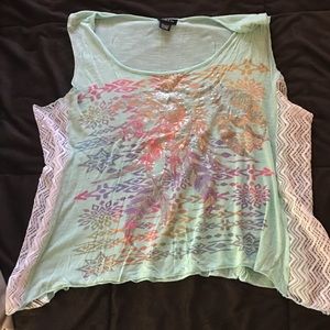 Feather & native print mint tank